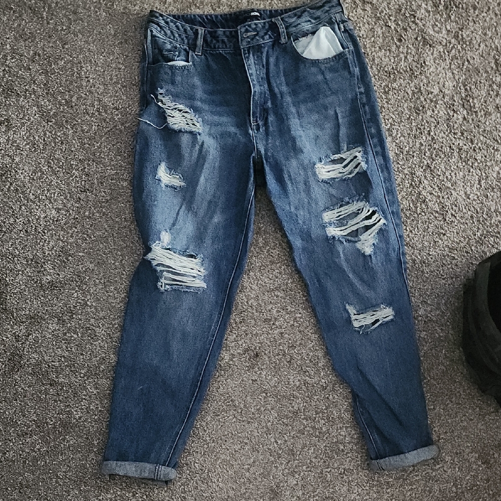 Fashion Nova Distressed Blue Ankle Jeans